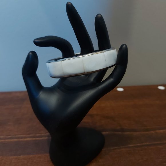 Vintage 80's Style Mixed Media Bangle - Silver - Picture 2 of 6